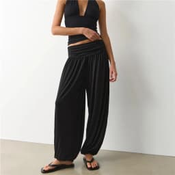 Women Fold Over High Waist Harem Jogger Pants Elastic Soft Modal Loose Baggy Cuffed Ankle Sweatpants Vacation Casual Trousers
