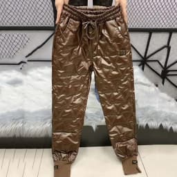 Autumn Winter Cotton Trousers Women's Snow Waterproof Warm Pants 2025 New Winter Drawstring Thicken Casual  Harem Pants