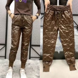 Autumn Winter Cotton Trousers Women's Snow Waterproof Warm Pants 2025 New Winter Drawstring Thicken Casual  Harem Pants