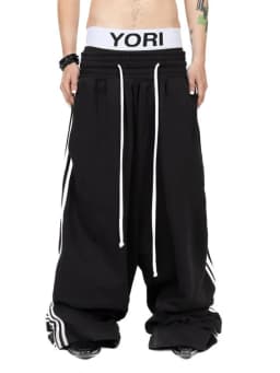 Double Waist Big Pocket Workwear Pants European American Spring Autumn Street Style Ankle Tied Casual Trousers