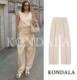 KONDALA Commute High Street Balloon Pants Women Trendy Casual Pleated Trousers 2026 Spring Summer Office Lady Vintage Long Pants