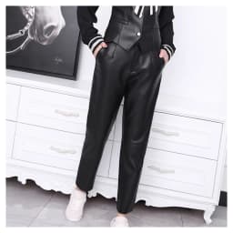 Trousers Women 2026 Korean Style Genuine Leather High Waist Pants Women Pencil Pants Ladies With Belt Office Ladies