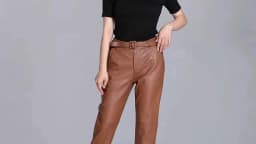 Trousers Women 2026 Korean Style Genuine Leather High Waist Pants Women Pencil Pants Ladies With Belt Office Ladies