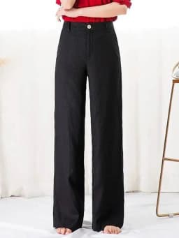 Women's Pants Summer Cotton Linen Wide Leg Pants Full Length Casual Solid White Loose High Waist Straight Trousers Women