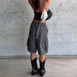 Women Knee Length Jean Shorts with Pocket Denim Cargo Shorts High Waist Summer Streetwear Shorts Drawstring Loose Clothing