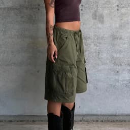 Women Knee Length Jean Shorts with Pocket Denim Cargo Shorts High Waist Summer Streetwear Shorts Drawstring Loose Clothing