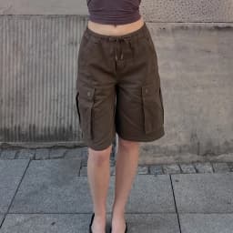 Women Knee Length Jean Shorts with Pocket Denim Cargo Shorts High Waist Summer Streetwear Shorts Drawstring Loose Clothing