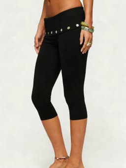 Women's Y2k Capri Pants Fold Over Waistband Low Rise Button Decor Slim Fit Stretch Yoga Leggings