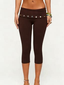 Women's Y2k Capri Pants Fold Over Waistband Low Rise Button Decor Slim Fit Stretch Yoga Leggings