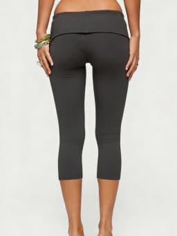 Women's Y2k Capri Pants Fold Over Waistband Low Rise Button Decor Slim Fit Stretch Yoga Leggings