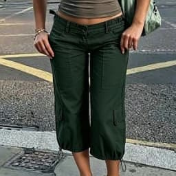 Y2K Vintage Drawstring Hem Cropped Trousers Women Low Waist Cargo Capri Pants Multi Pockets Loose Bottoms Grunge Streetwear