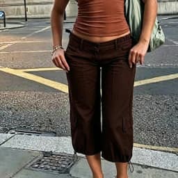 Y2K Vintage Drawstring Hem Cropped Trousers Women Low Waist Cargo Capri Pants Multi Pockets Loose Bottoms Grunge Streetwear