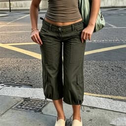 Y2K Vintage Drawstring Hem Cropped Trousers Women Low Waist Cargo Capri Pants Multi Pockets Loose Bottoms Grunge Streetwear