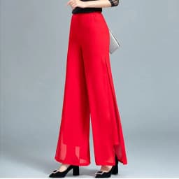 2024 Chiffon Culottes High-Waisted Trousers L Skirt Gauze Loose Shuai Ku Straight Casual Pants Slit Wide Leg Pants Female