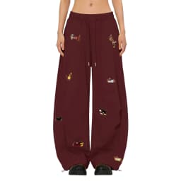 High Street Embroidered Sausage Dog Pants Y2k Women's Harajuku Loose Straight Leg Comfort Sweatpants Female Jogging Long Pants
