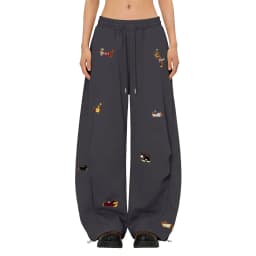 High Street Embroidered Sausage Dog Pants Y2k Women's Harajuku Loose Straight Leg Comfort Sweatpants Female Jogging Long Pants