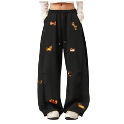 High Street Embroidered Sausage Dog Pants Y2k Women's Harajuku Loose Straight Leg Comfort Sweatpants Female Jogging Long Pants