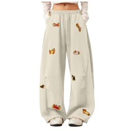 High Street Embroidered Sausage Dog Pants Y2k Women's Harajuku Loose Straight Leg Comfort Sweatpants Female Jogging Long Pants