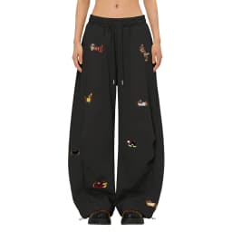 High Street Embroidered Sausage Dog Pants Y2k Women's Harajuku Loose Straight Leg Comfort Sweatpants Female Jogging Long Pants