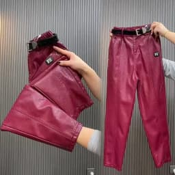 Fashion Y2k Leather Pants High Quality PU Casual Straight Leg Pant Loose Slimming Plus Size Highs Waist Haren Trousers Women
