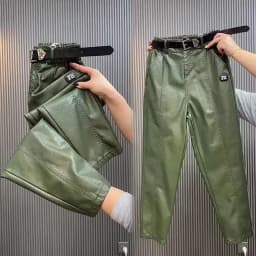 Fashion Y2k Leather Pants High Quality PU Casual Straight Leg Pant Loose Slimming Plus Size Highs Waist Haren Trousers Women