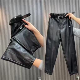 Fashion Y2k Leather Pants High Quality PU Casual Straight Leg Pant Loose Slimming Plus Size Highs Waist Haren Trousers Women