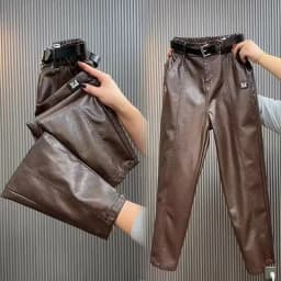Fashion Y2k Leather Pants High Quality PU Casual Straight Leg Pant Loose Slimming Plus Size Highs Waist Haren Trousers Women