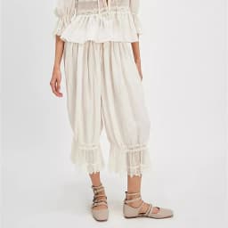 Summer Y2K Bloomers Pants Casual Women Loose Vintage Drawstring Wide Leg Trousers Lace Patchwork Calf-Length Lantern Trousers