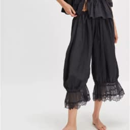 Summer Y2K Bloomers Pants Casual Women Loose Vintage Drawstring Wide Leg Trousers Lace Patchwork Calf-Length Lantern Trousers