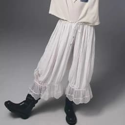 Summer Y2K Bloomers Pants Casual Women Loose Vintage Drawstring Wide Leg Trousers Lace Patchwork Calf-Length Lantern Trousers