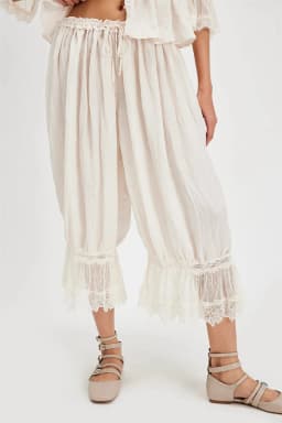 Summer Y2K Bloomers Pants Casual Women Loose Vintage Drawstring Wide Leg Trousers Lace Patchwork Calf-Length Lantern Trousers