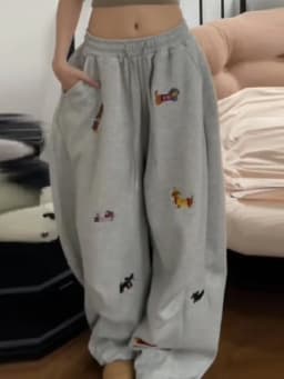 2025 Fashion New Trendy Pants For Lady Casual Sausage Dog Pattern Loose Embroidery Trousers Autumn Hip Hop Straight Wide Pant