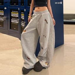 2025 Fashion New Trendy Pants For Lady Casual Sausage Dog Pattern Loose Embroidery Trousers Autumn Hip Hop Straight Wide Pant