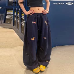 2025 Fashion New Trendy Pants For Lady Casual Sausage Dog Pattern Loose Embroidery Trousers Autumn Hip Hop Straight Wide Pant