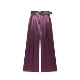 2026 New Fashion Women's Vintage Designer Smooth Satin Pants with Belt Lady Elegant High Waist Loose Wide Leg Straight Trousers