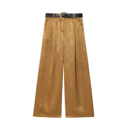 2026 New Fashion Women's Vintage Designer Smooth Satin Pants with Belt Lady Elegant High Waist Loose Wide Leg Straight Trousers