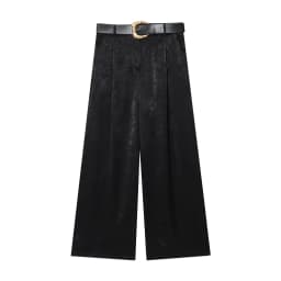2026 New Fashion Women's Vintage Designer Smooth Satin Pants with Belt Lady Elegant High Waist Loose Wide Leg Straight Trousers