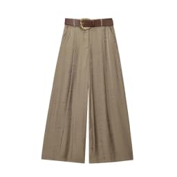 2026 New Fashion Women's Vintage Designer Smooth Satin Pants with Belt Lady Elegant High Waist Loose Wide Leg Straight Trousers