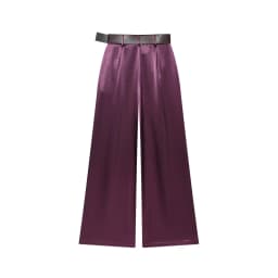 2026 New Fashion Women's Vintage Designer Smooth Satin Pants with Belt Lady Elegant High Waist Loose Wide Leg Straight Trousers