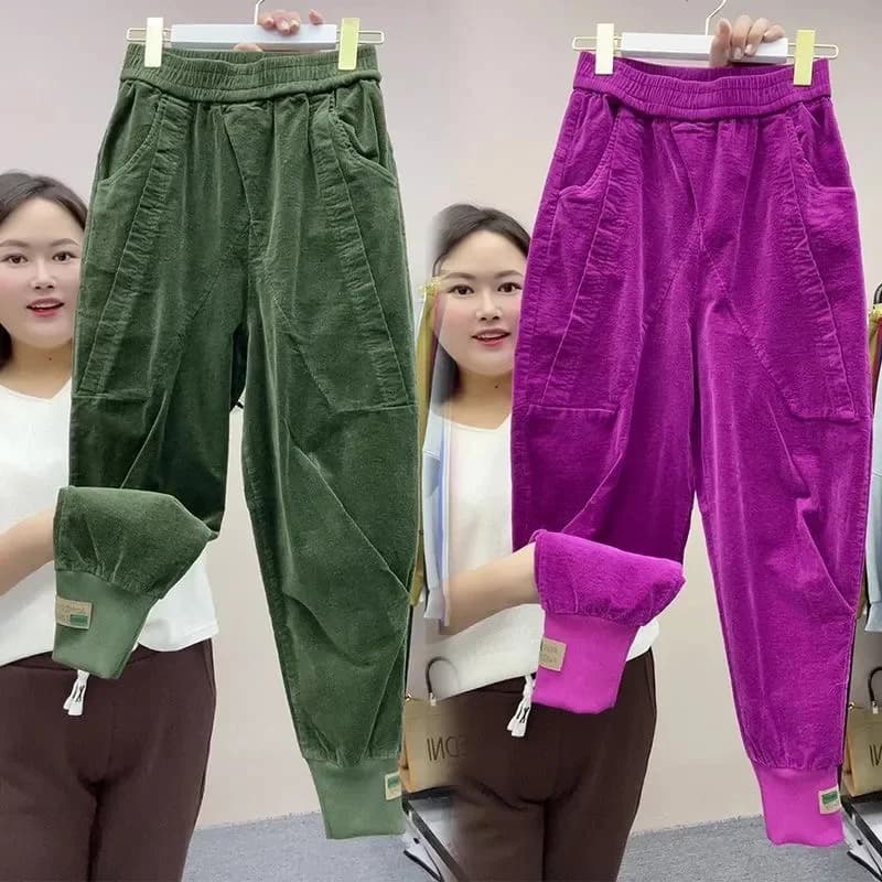 Spring Autumn New Solid Color Corduroy Pants Women Elastic Waist Loose Harem Pants All-Match Casual Bundle Foot Trousers Ladies