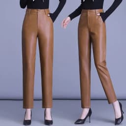 Genuine Leather Pants Women's Sheepskin Ankle-Tied Harem Autumn and Winter New Casual Pants Elastic High Waist Pants