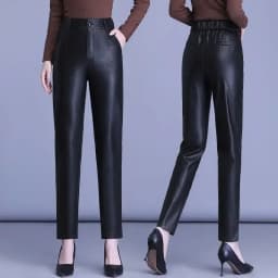 Genuine Leather Pants Women's Sheepskin Ankle-Tied Harem Autumn and Winter New Casual Pants Elastic High Waist Pants