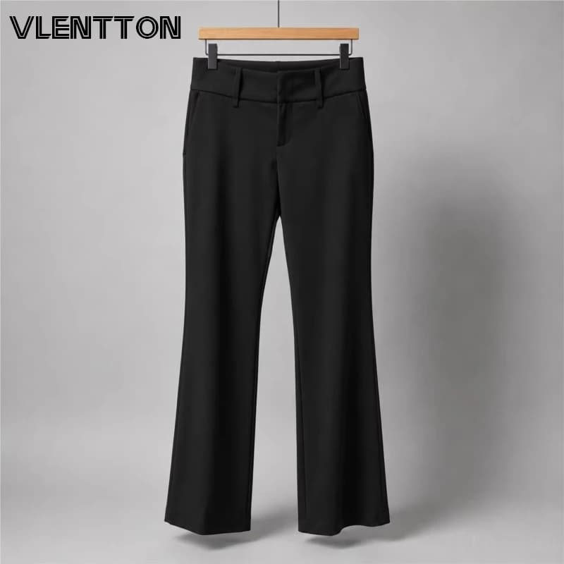 2026 New Spring Autumn Women's Fashion Black Versatile Flared Pants Casual Solid Zipper Trousers Ladies Bottoms