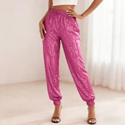 Sparkly Pants Women High Waist Glitter Sequins Pants Street Hip-Hop Casual Party Clubwear Festive Carnival Long Trousers