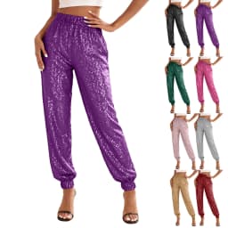 Sparkly Pants Women High Waist Glitter Sequins Pants Street Hip-Hop Casual Party Clubwear Festive Carnival Long Trousers