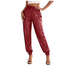 Sparkly Pants Women High Waist Glitter Sequins Pants Street Hip-Hop Casual Party Clubwear Festive Carnival Long Trousers
