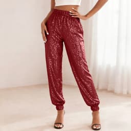 Sparkly Pants Women High Waist Glitter Sequins Pants Street Hip-Hop Casual Party Clubwear Festive Carnival Long Trousers