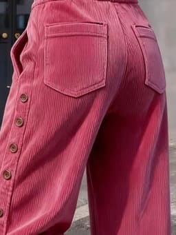 Korean Style High Waist Thickened Corduroy Wide Leg Pants Women's Winter New Style Side Button Long Trousers Casual Pants