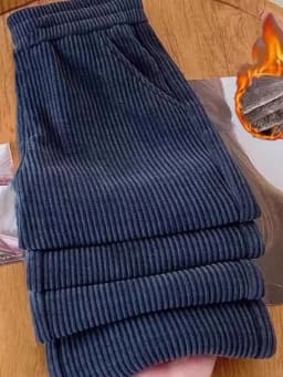 Autumn Winter Corduroy Wide Leg Pants Women's Fleece Lined Casual Thickened Loose Slimming plus Size Straight Leg Trousers