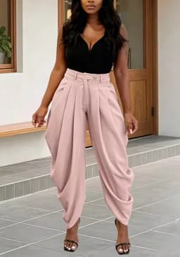 HLJ Fashion Flower Bud Pants for Women Solid Color Buttons Ruched Patchwork Wide-leg Pants Female Streetwear Bottoms 2025 New